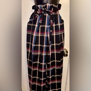 Ashley Stewart Plus Size Wide-Leg Plaid Pants with Matching Belt | Black/Multico